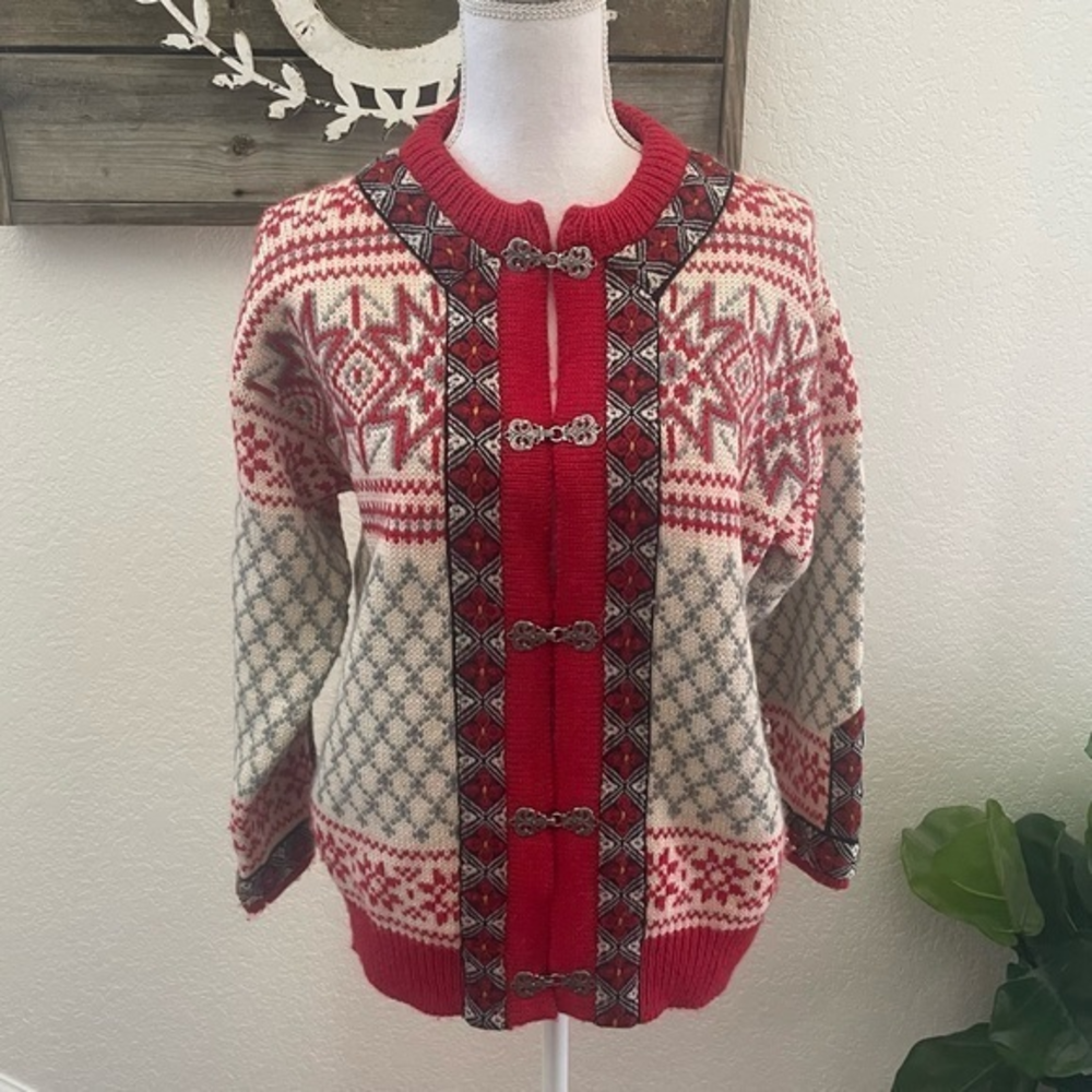 Dale of Norway Nordic red‎ wool cardigan sweater size S 40